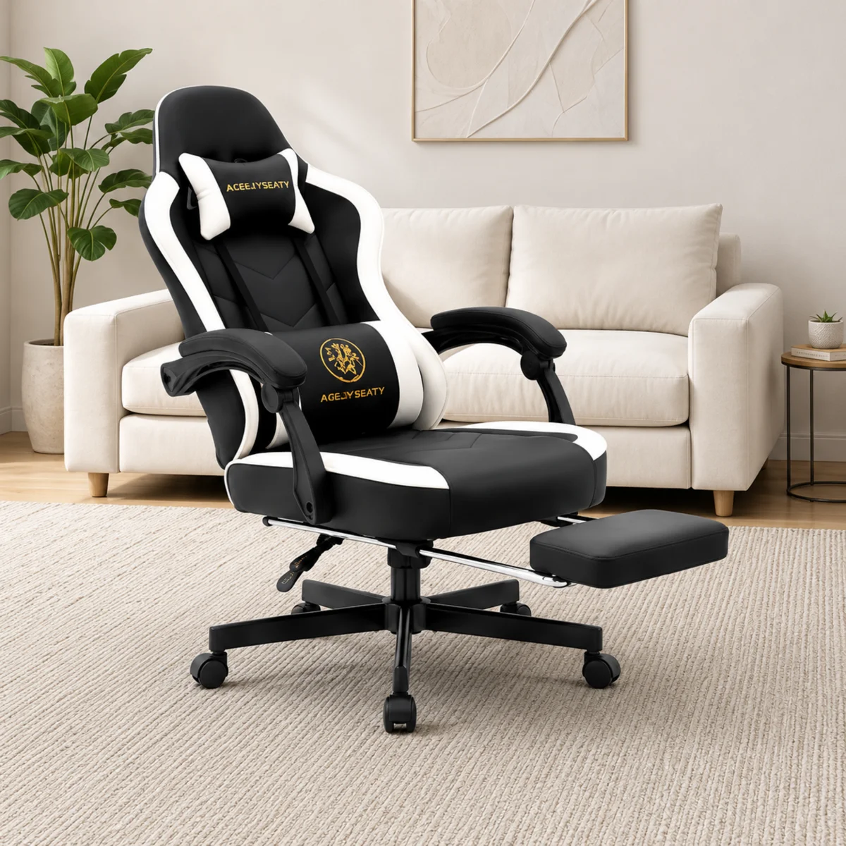 Adjustable Reclining Ergonomic Faux Leather Swiveling PC & Racing Game Chair - Image 2