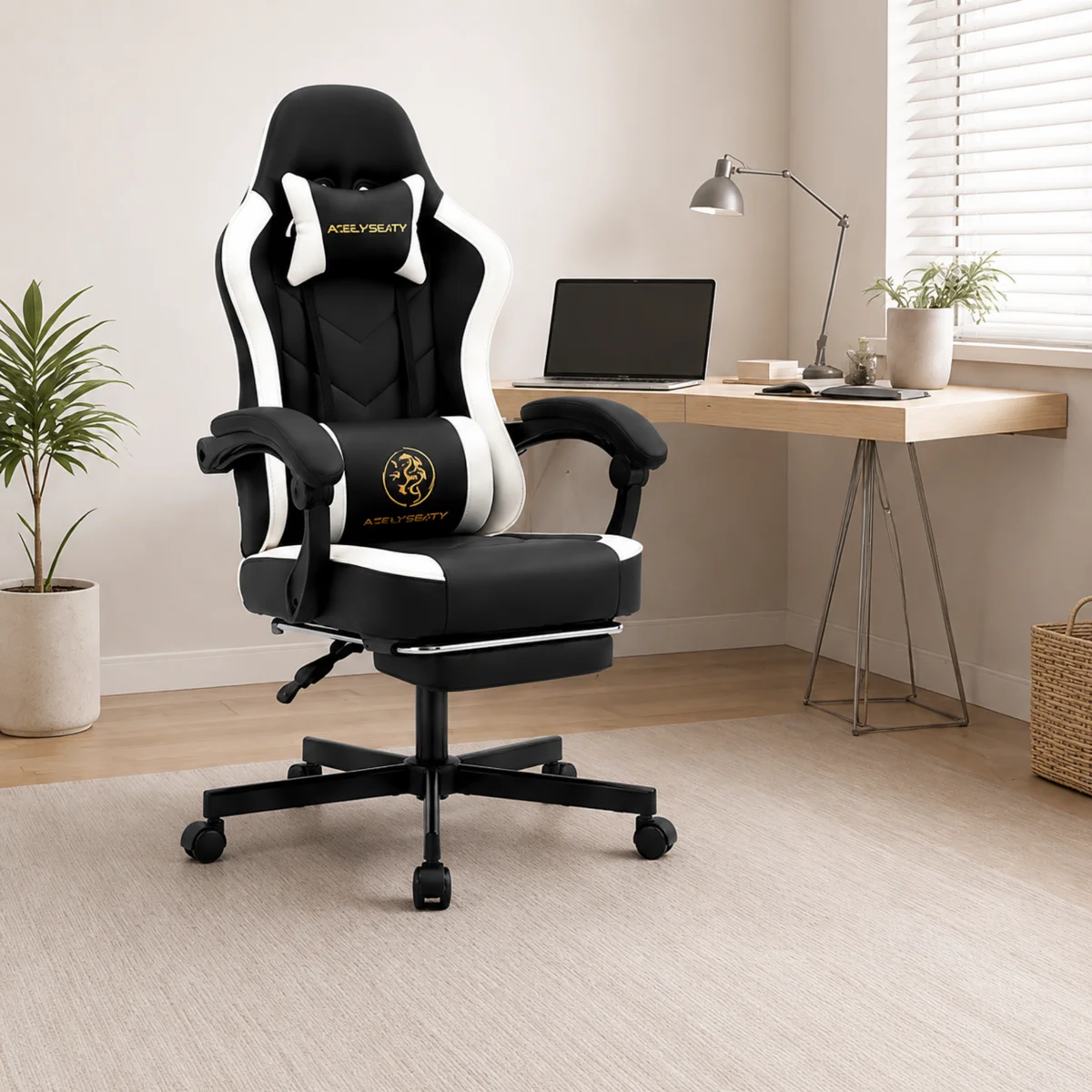 Adjustable Reclining Ergonomic Faux Leather Swiveling PC & Racing Game Chair
