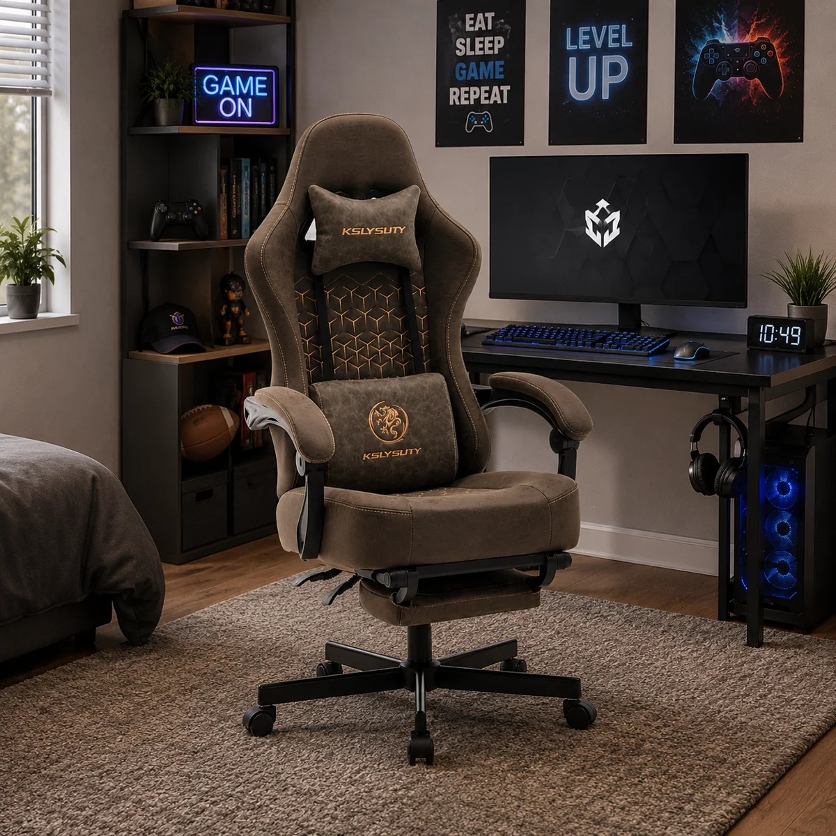 Adjustable Reclining Ergonomic Faux Leather Swiveling PC & Racing Game Chair - Image 3