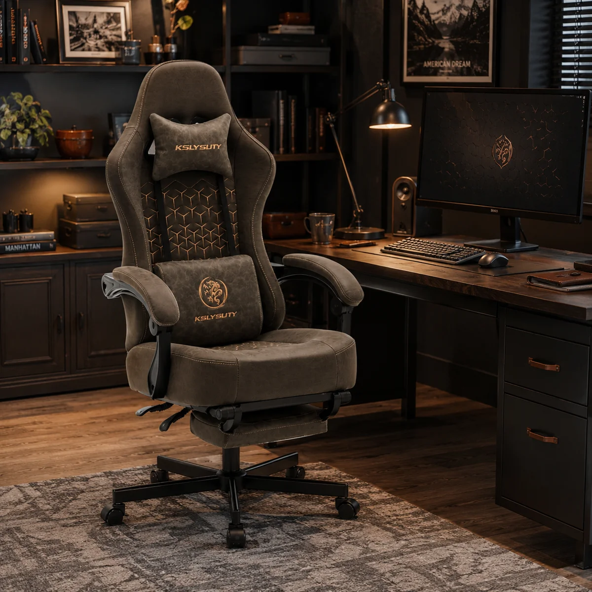 Adjustable Reclining Ergonomic Faux Leather Swiveling PC & Racing Game Chair